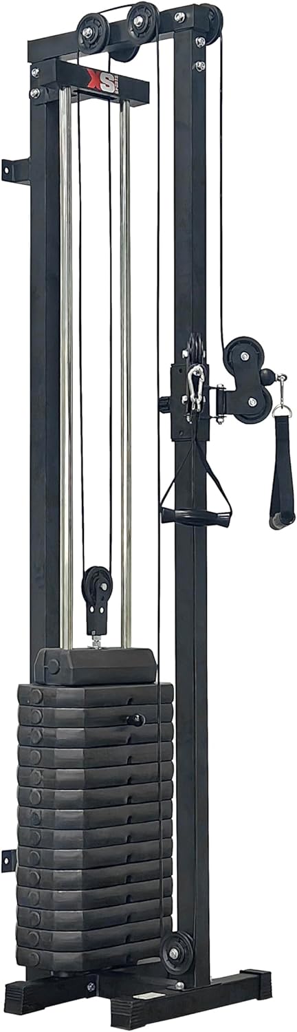 XS Sports Cable Pulley Crossover Machine - Home Gym Adjustable Dual Pulley Wall Mounted System